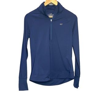 Vineyard Vines Solid Mesh Sport 1/4 Zip Pullover Shirt Top Womens XS Navy Blue
